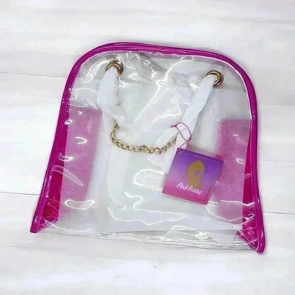 NICKI MINAJ Tote Bag Clear Vinyl Gold Chain Shoulder Strap Pink Friday RARE NWT - Picture 5 of 8